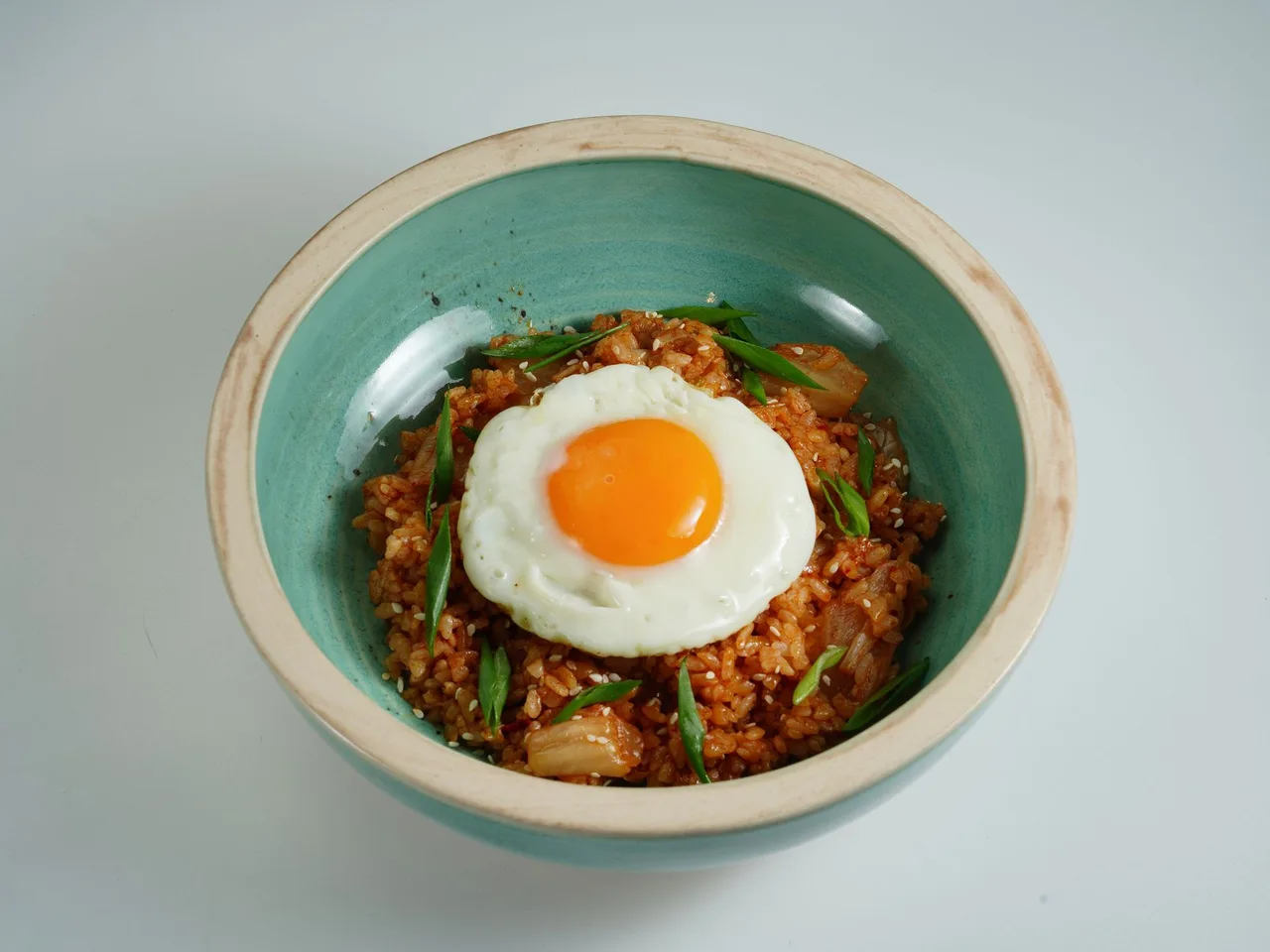 Cooking ground beef kimchi fried rice