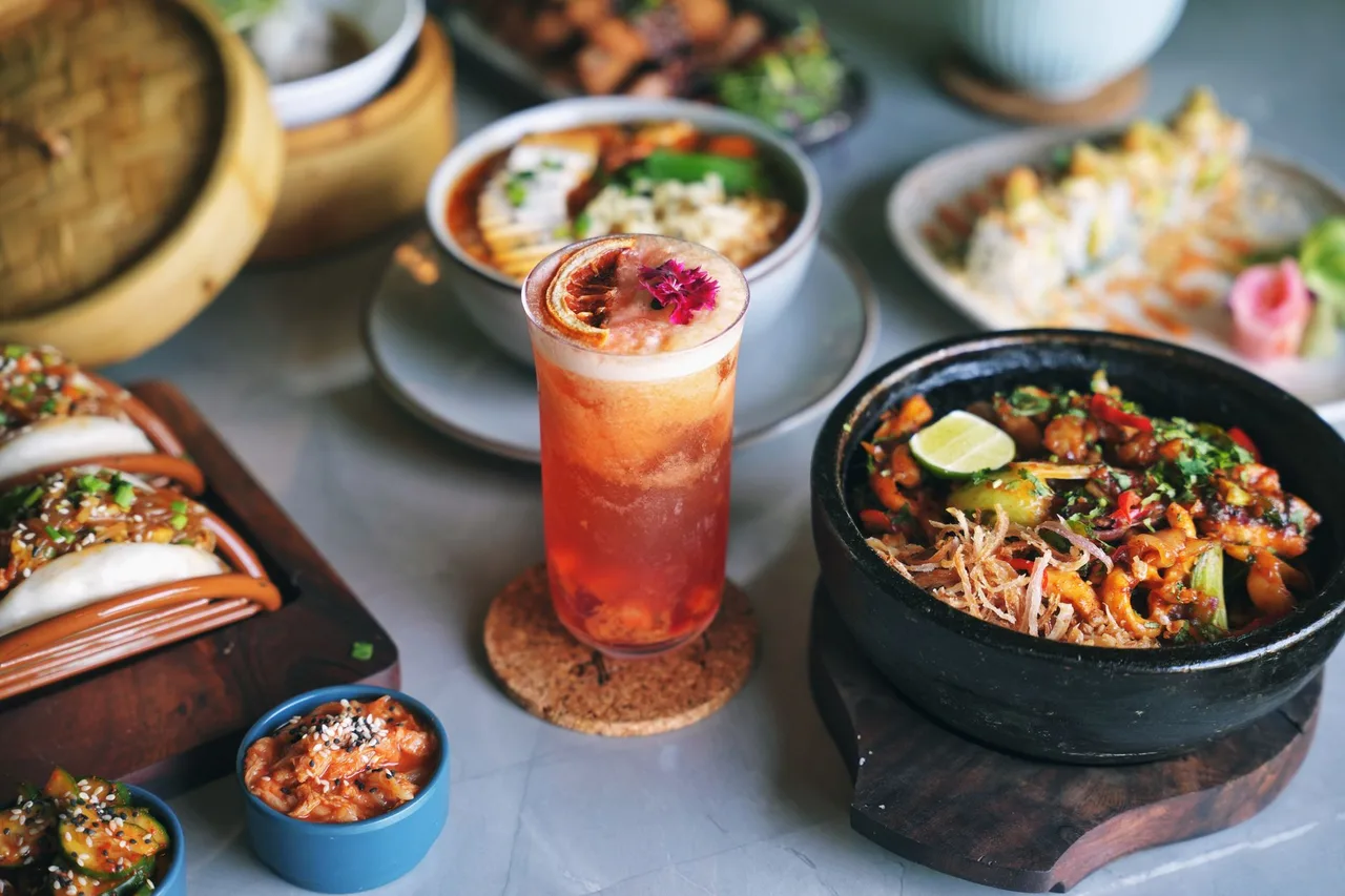 A spread of Korean set-meal dishes on a restaurant table