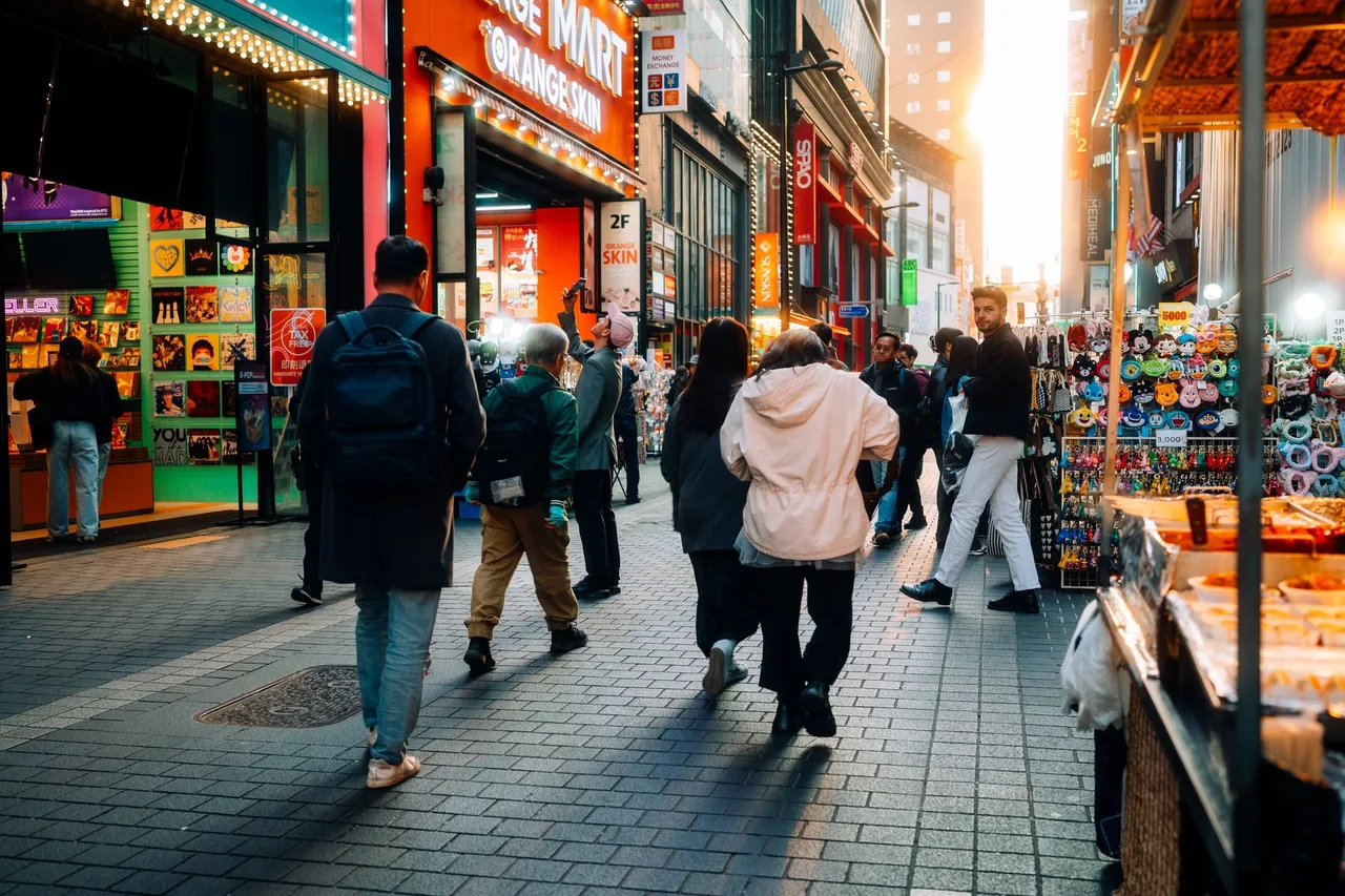 Shoppers on the Myeongdong shopping street in Seoul
